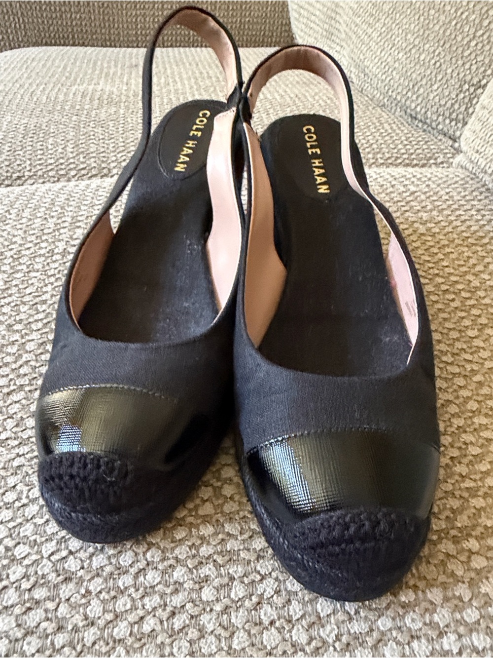 Cole Haan Black Slingback Espadrille Platforms